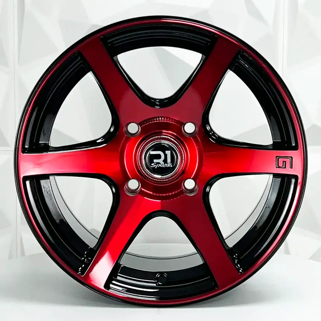 RIN 14X8 4-114.3 R1 SPORT 6064 BLACK MACHINE FACE+RED ET15 CB73.1